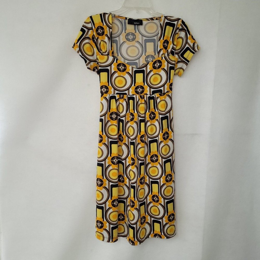 Hypnotik Dress Womens M Short Sleeve Scoop Neck Stretch Retro‎ Print 70s 80s 90s